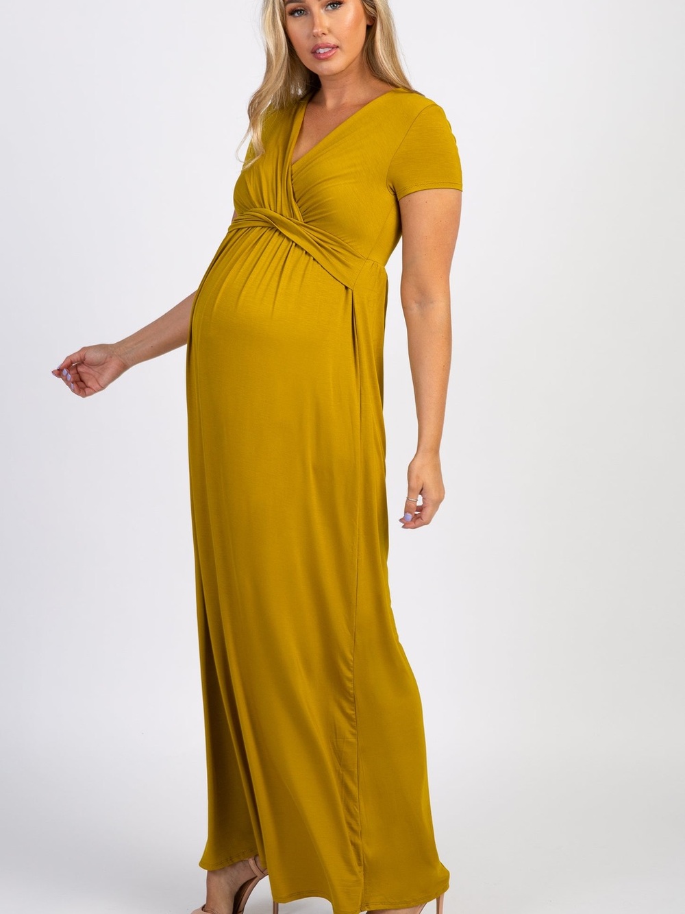 Pinkblush Mustard Yellow Wrap Maternity Maxi Dress